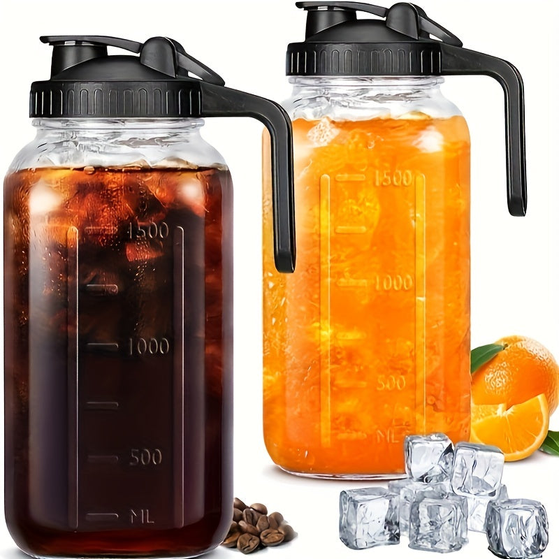 2/3-Pack, 64oz Mason Jar with Measurement Markings, Mason Jar Set, Cold Water Pitcher, Glass Pitcher with Handle and Lid