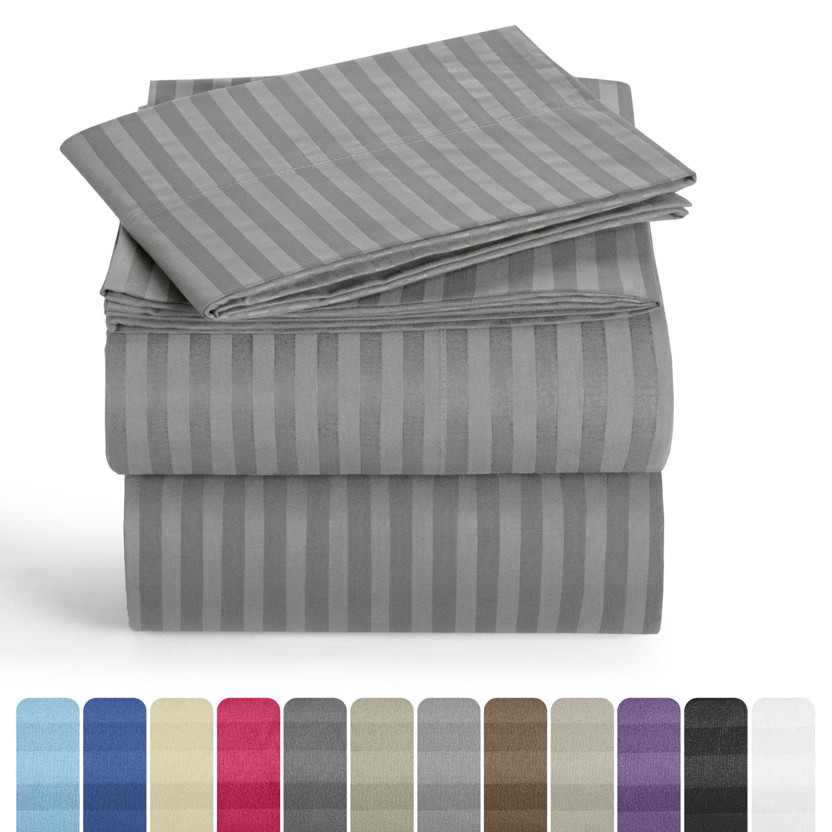 Lux Decor 4/3 Pieces Striped Bed Sheets Set - Hotel Luxury Sheets, Deep Pocket Up to 16 Inches, Extra Soft, Breathable Cooling Sheet & Pillowcases, Easy To Fit, Wrinkle Free, Fade & Stain Resistant Bedding Set