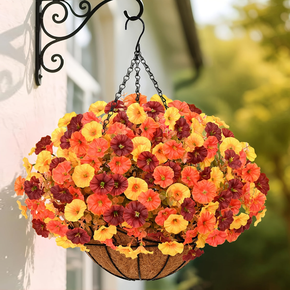 UV-Resistant Artificial Hanging Flowers Suitable for Outdoors, Fake Petunias with Container - Realistic Hanging Plants for Garden, Patio, Porch Decor, Wedding & Mother' Day Decoration, Low-Maintenance Plastic Faux Flowers for Balcony Railings