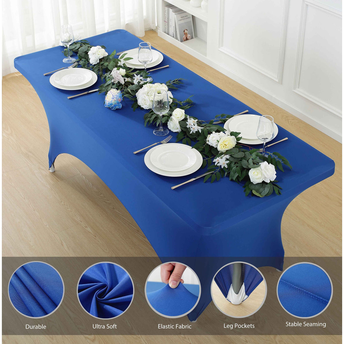 1pcs 4ft/6ft/8ft Spandex Tablecloth, Fitted tablecloth, Wrinkle Resistant Stretchable Rectangle Table Cover For Event, Wedding & Parties