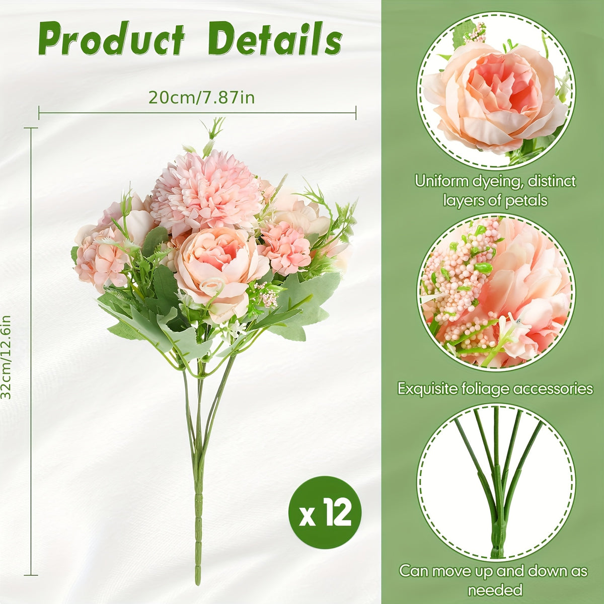 12 Bundles Peonies Artificial Flowers Artificial Peonies Flowers Faux Peony Fake Peony Hydrangea Bouquet for Wedding Table Centerpiece Floral Vase Decor
