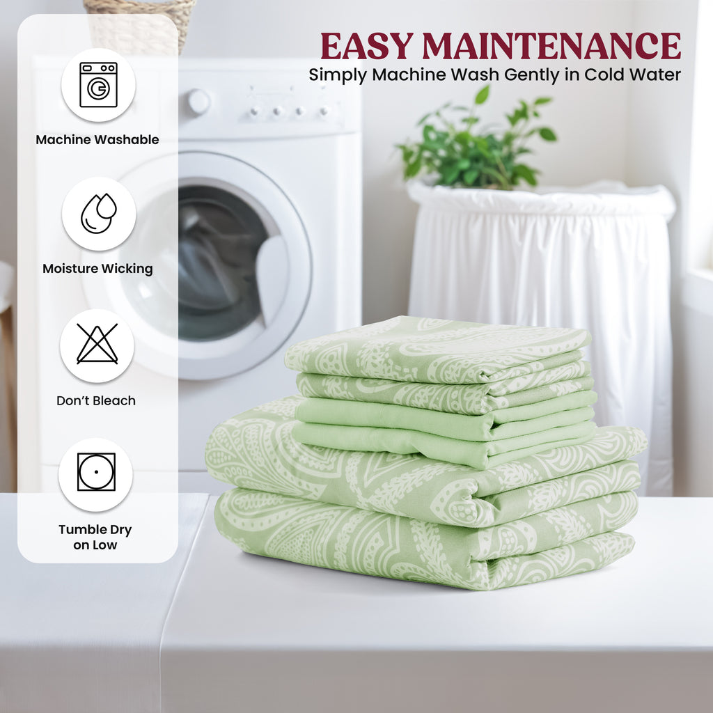 Paisley Microfiber Sheet Set, Soft 100% Polyester Bedding with 16-Inch Deep Pocket Fitted Sheet, Flat Sheet and Pillowcases in Six Bed Sizes
