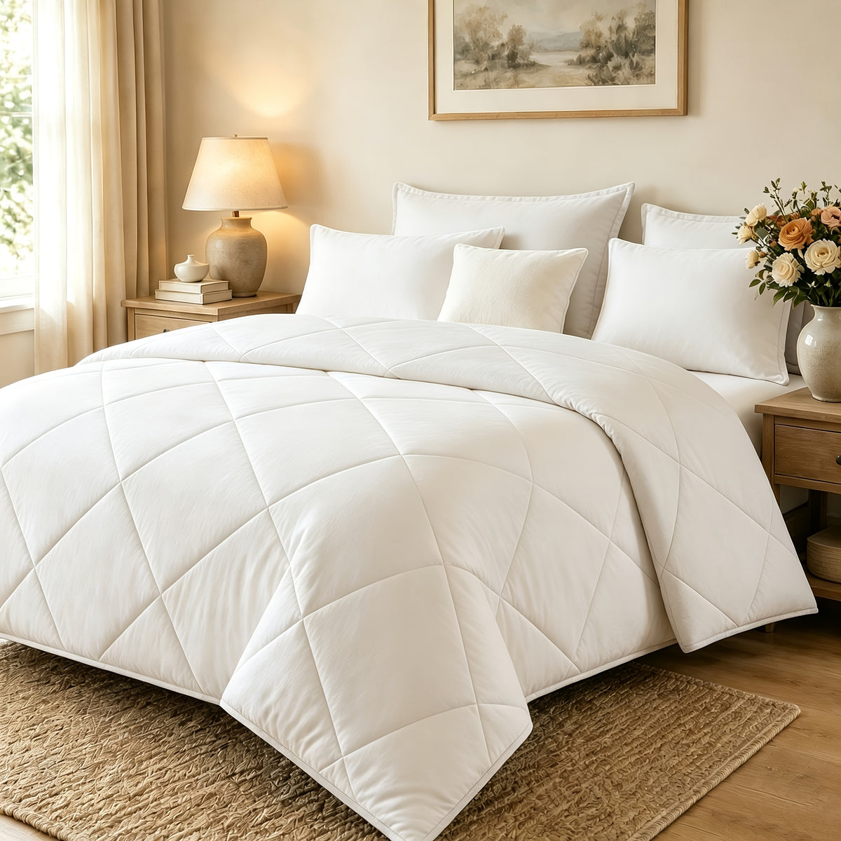 2/3pcs Solid Color Diamond Quilted Large/King Size Bedding, Soft, Comfortable, and Fluffy with Microfiber Filling and Lightweight, Breathable Fabric. Easy to Care for, Warm for All Seasons. Includes Comforter and Pillowcases. Luxurious Quality