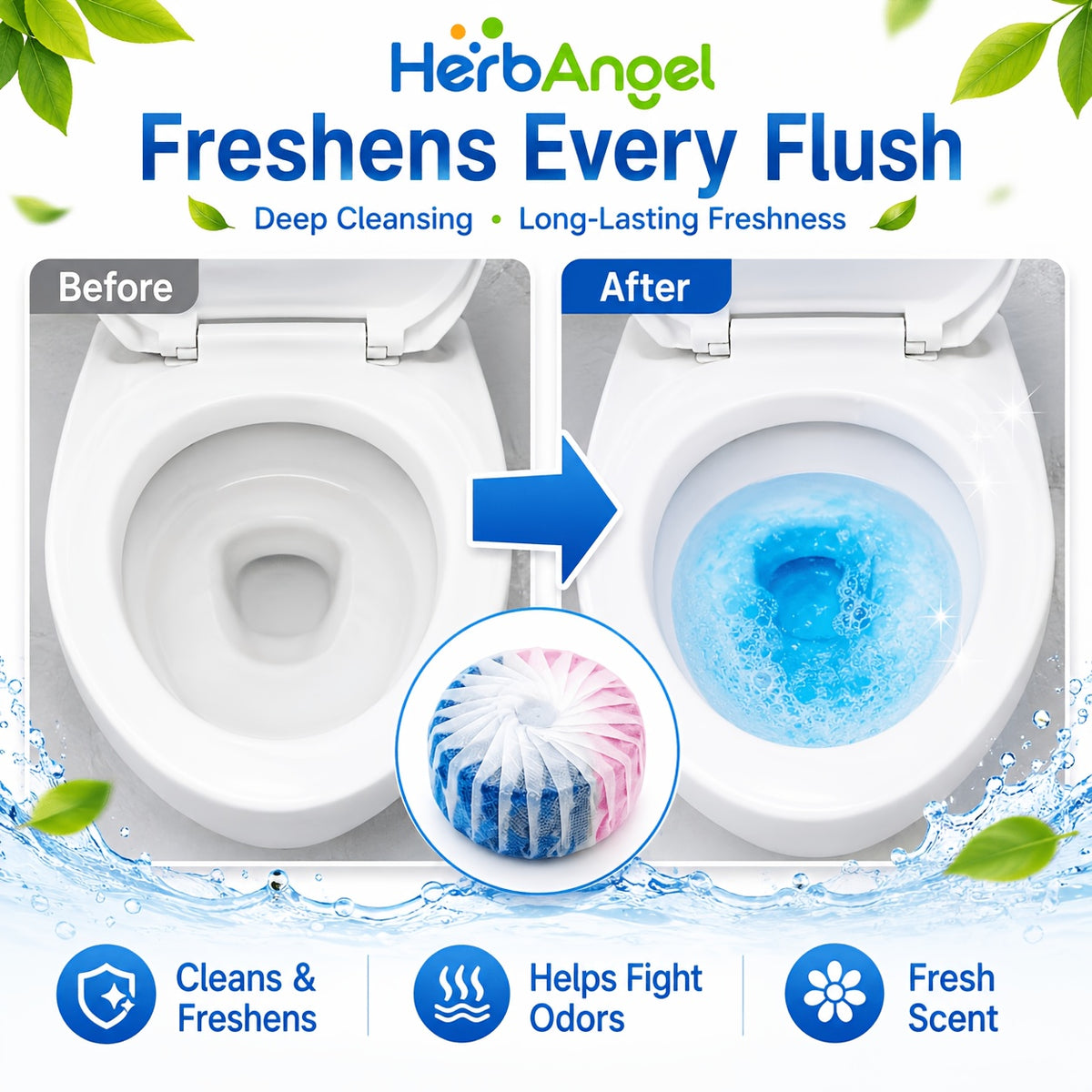 Automatic Toilet Bowl Tablets Suitable for Household Toilets - Cherry Blossom Scent Suitable for Plastic Tank Cleaners, Dual Color Water Soluble Film with Urine Scale Remover, Long Lasting Fragrance Tablets for Deep Stain Elimination
