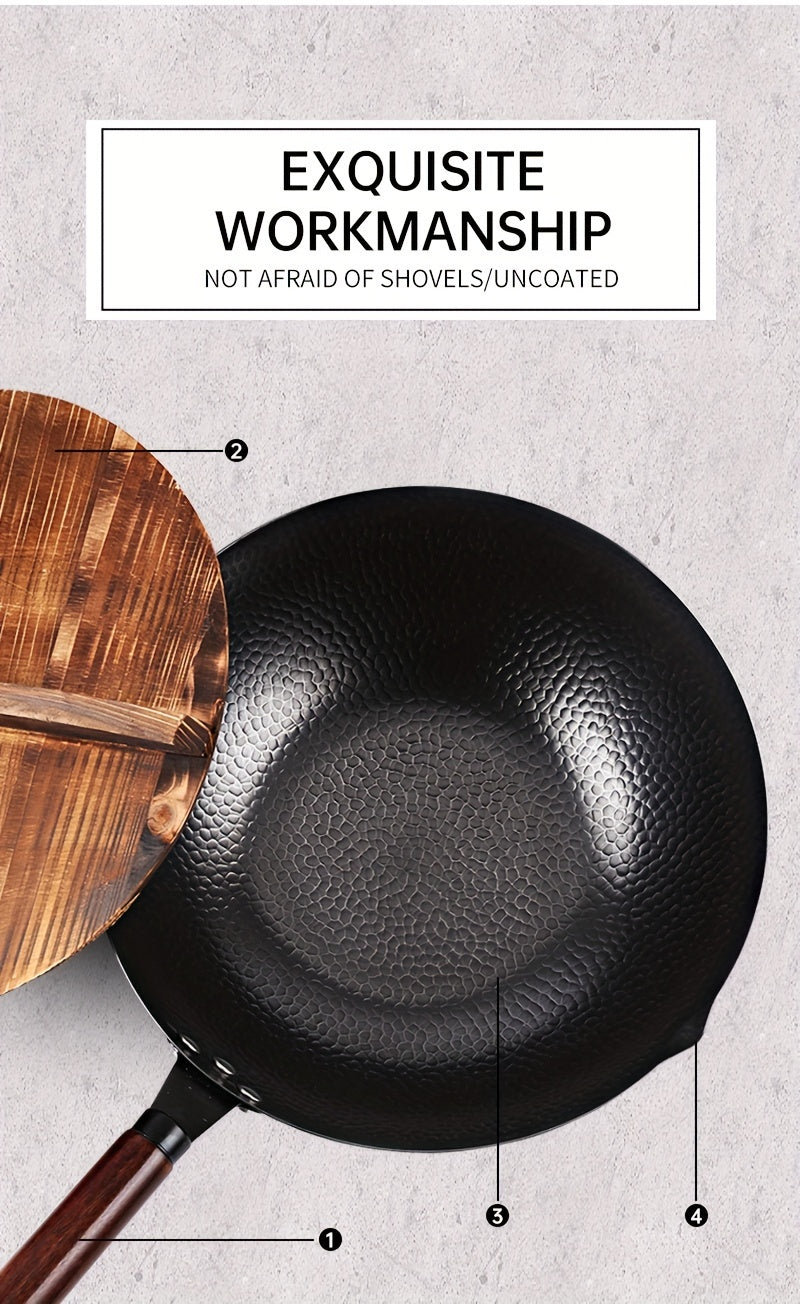 Cast Iron Wok with 11pcs Cookware Accessories, Chinese Wok Pan 12.6 Inch, Stir-fey Pan, Flat Bottom Carbon Stell Wok,, for Induction, Electric, Gas, Halogen, All Stoves, Kitchen Utensils, Kitchen Gadgets, Kitchen Accessories, Home Kitchen Items