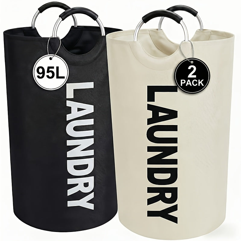 2pcs Large Laundry Basket | Foldable, Elevated, High Quality With Half Ring Handle Design | Brand: Moonrise