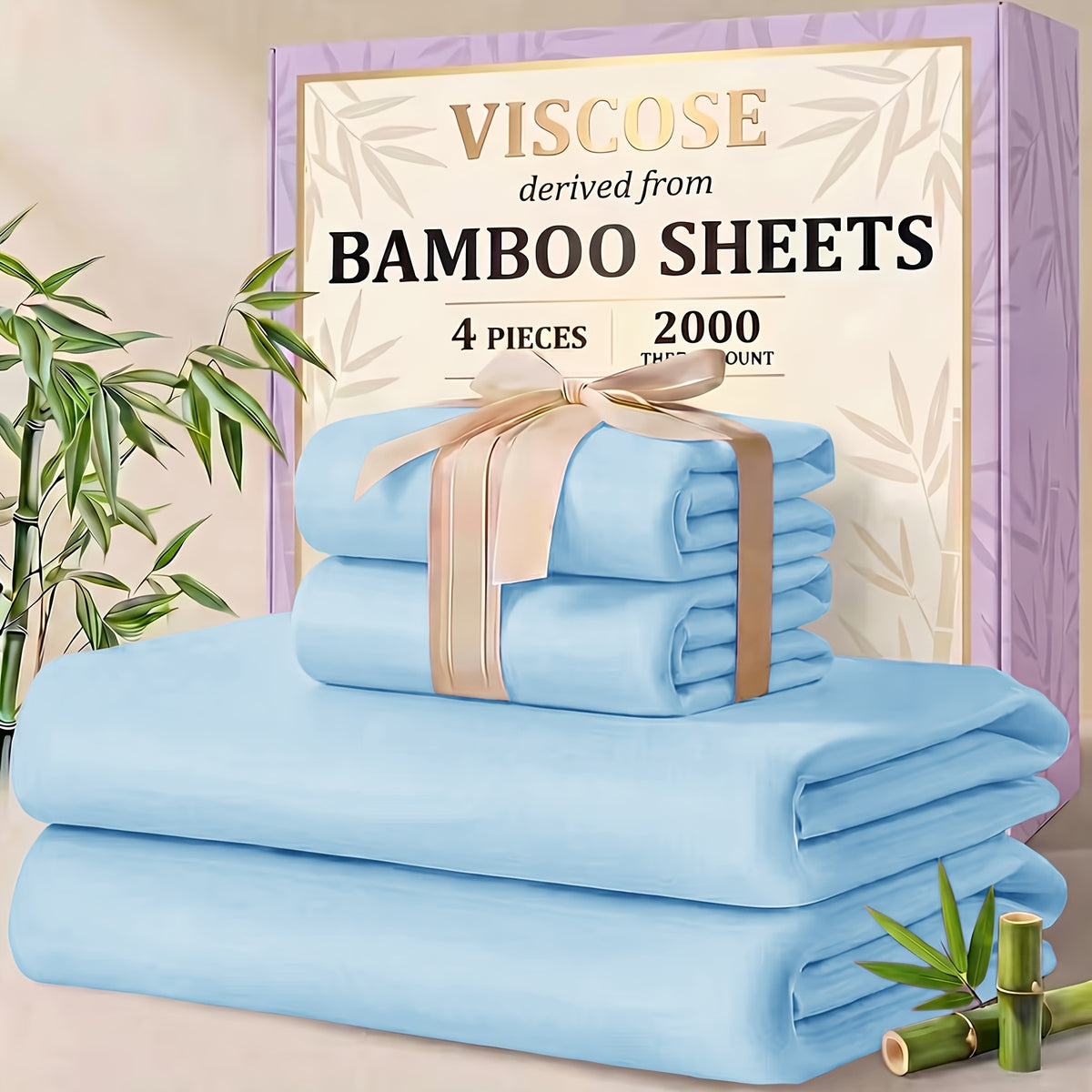 4/6pcs Cooling Bamboo Sheet Sets - Queen Size Soft 2000TC Luxurious Hotel Sheets, Luxury Kids Fitted Sheet, with 16-Inch Deep Pocket, Kids Sheet & Pillowcases And Breathable Night Sweats, Suitable for All Seasons, Twin/Full/Queen/King