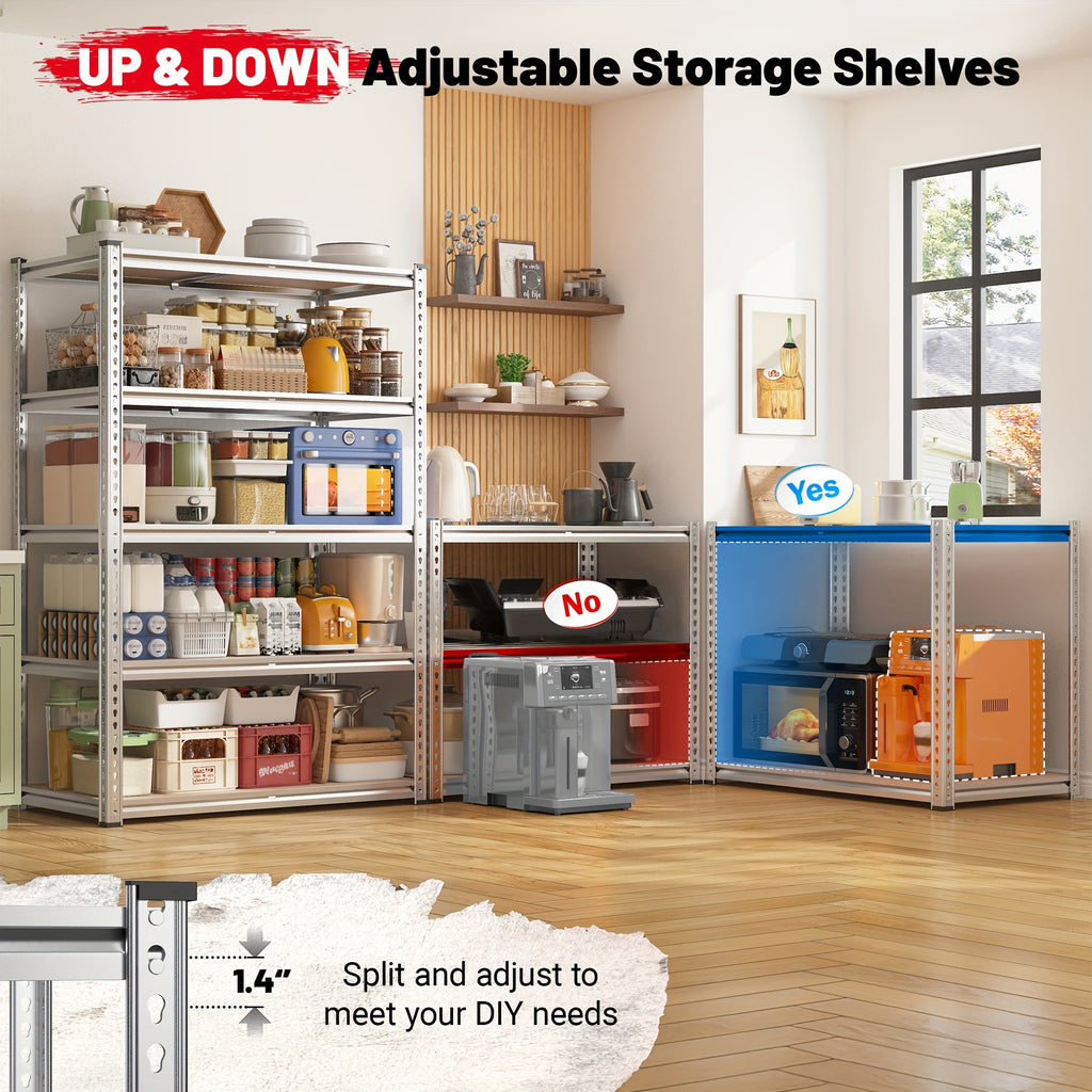 2020LBS Storage Shelves 5 Tier 72" H X 35.55" W X 16" DGarage Shelving Heavy Duty, Adjustable Metal Shelving Unit, Garage Shelves for Basement, Warehouse, Pantry, 72" H X 35.55" W X 16" D, Black, Standing Shelf