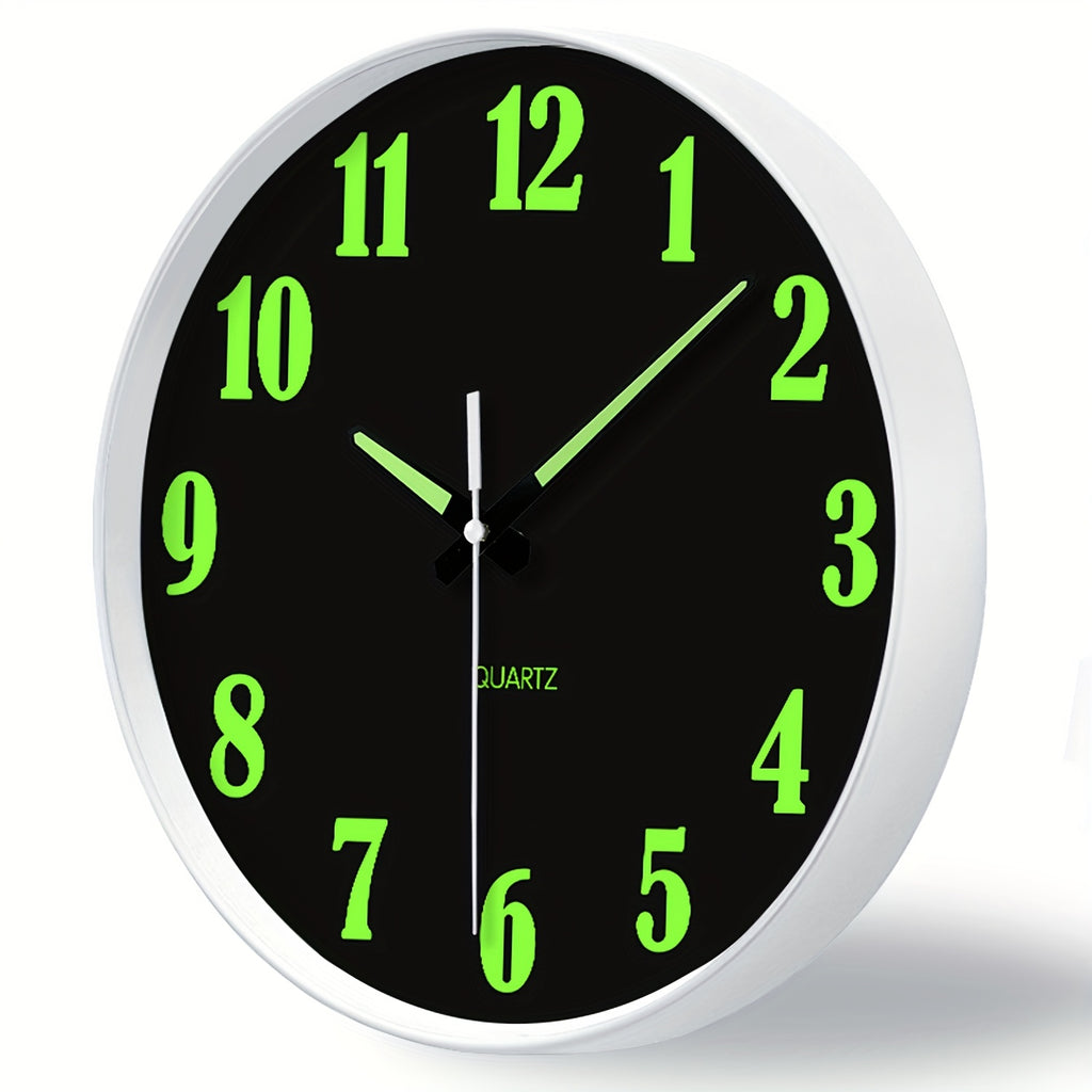 8-16 Inch Modern Black Glow-in-the-Dark Wall Clock, Silent No-Ticking, Battery Powered, Decorative Clock for Living Room, Bedroom, Office & Kitchen, Plastic Frame with High-Transparency Glass Mirror, Perfect Christmas & Housewarming Gift