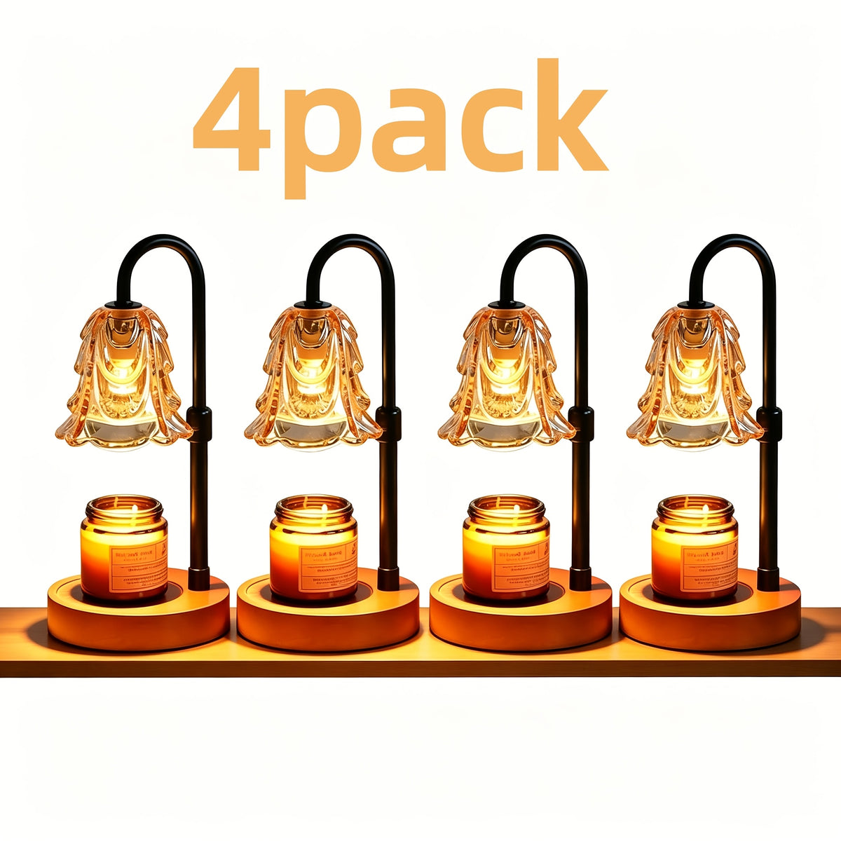 2/4-Pack Candle Warmer Lamps, Halloween Candle Holders, with Dimmer And Wooden Base, Height And Brightness Adjustable Wax Warming Lamps, New Home Decor, Christmas New Year And Valentine'S Day Gift, for Wife Mom Lovers Friends [Bulb Not Included]
