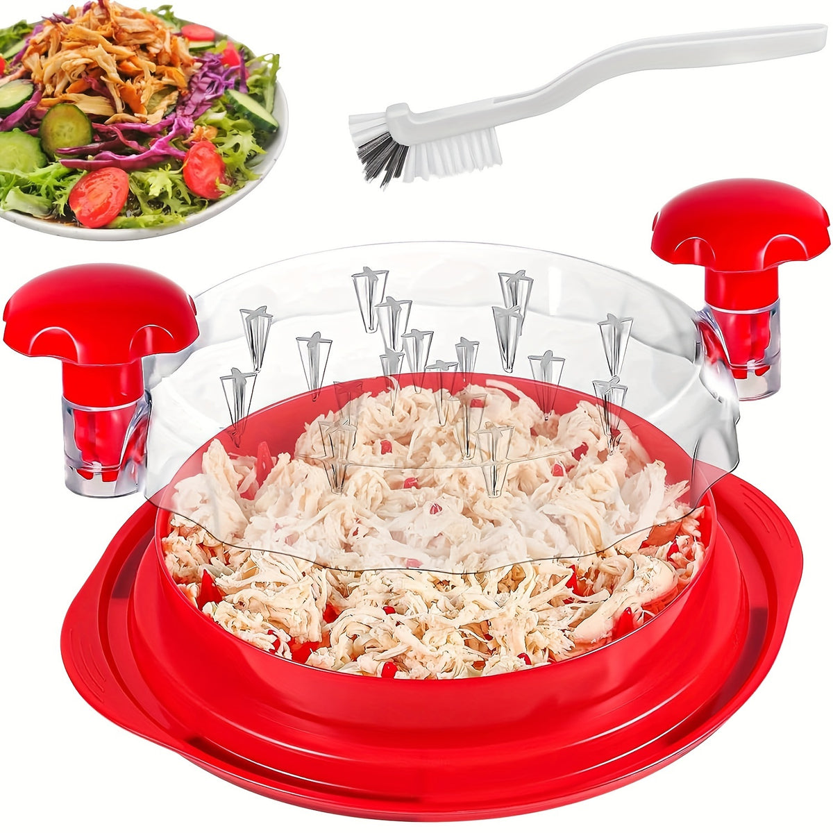 1pc Or 2pcs Kitchen Chicken Shredder Tool Twist 2024 Upgraded Large Visible Meat Shredder Twist Chicken Breast Chopper Chicken Grinder With Transparent Lid And Cleaning Brush Anti-slip Strip Suitable For Pork Beef Chicken