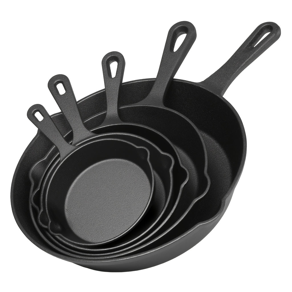 3/4/5pcs Cast Iron Skillet Set, Professional-Grade Commercial Quality Pre-Seasoned Cookware, Suitable for Frying, Sautéing, and Cooking, Usable Indoors/Outdoors, in Ovens, and on Grills
