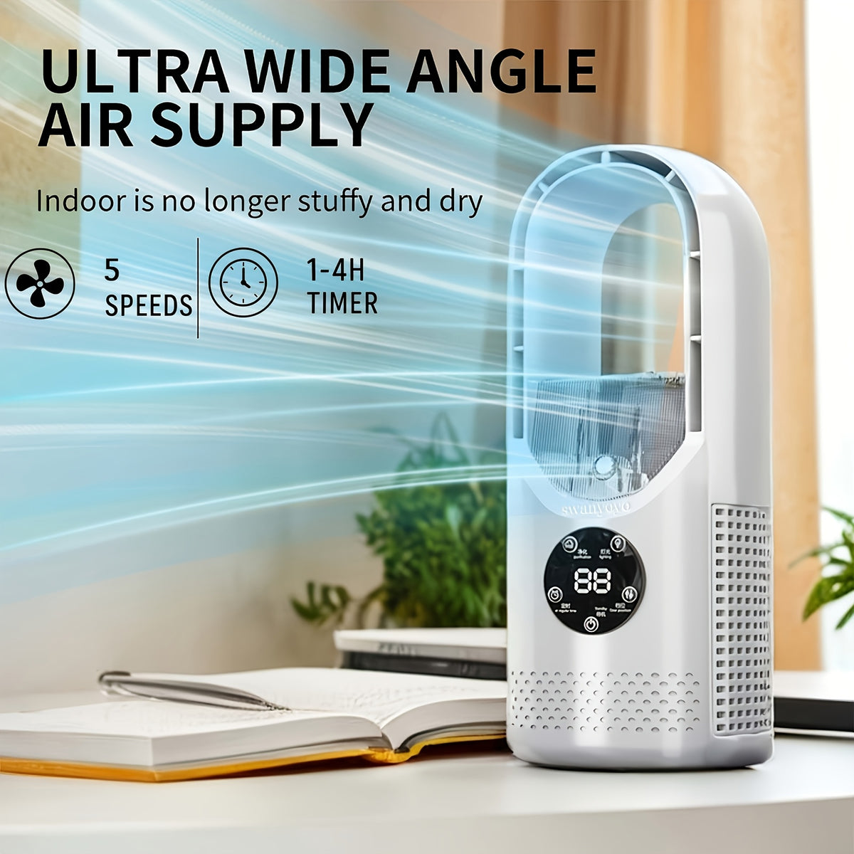 Portable Fan, USB Tower Fan, Desktop Bladeless Fan - Optional Remote Control, Touch Screen, Multi-speed Adjustment, Timer Function And Intelligent Shutdown - Perfect For Offices, Travel, Camping And Home Necessities