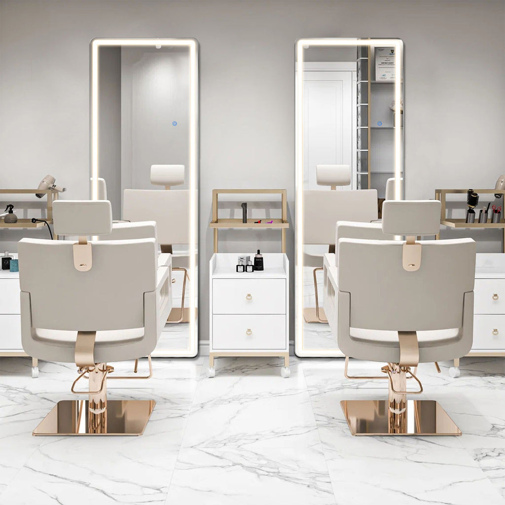 MCQ Arched/Rectangular LED Full Length Mirror, Full Body Floor Mirror Standing Hanging or Leaning Wall, Arch Wall Mirror with Stand Aluminum Alloy Thin Frame for Bedroom, Bathroom, Store