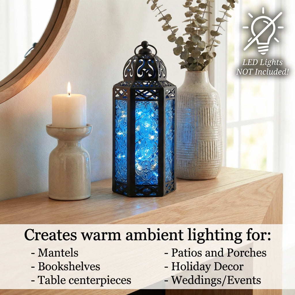 Decorative Moroccan Candle Lantern Holder, Medium, 10.5" Tall