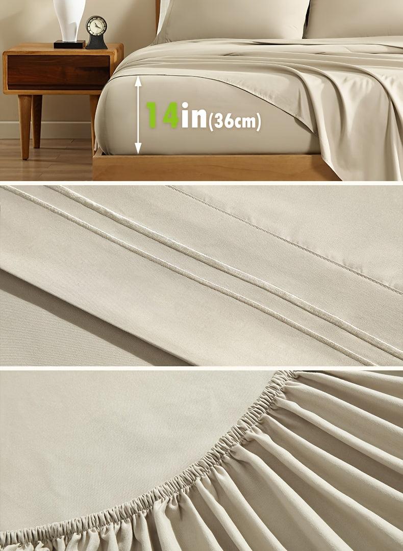 Viscose Polyester Blend Sheet Set, Soft Breathable 3 or 4 Piece Bedding with Deep Pocket Fitted Sheet in Nine Colors for Twin Full Queen and King