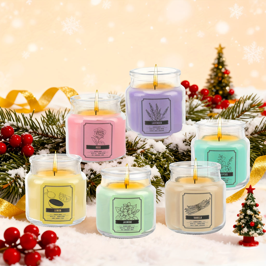 6pcs Candles Set Scented Candles for Home, Gifts for Family People And Friends, Soy Candle Of 3.5oz, 120 Hour Lasting, 6 Scents Fragrance Of Jasmine Eucalyptus Lavender Vanilla Rose Lemon, for Thanksgiving Christmas Decor, Fall Candle