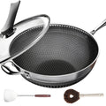 Stainless Steel Honeycomb Wok, 13.3 Inch Tri-Ply Non-Stick Stir Fry Pan with Lid and Cookware Set Options for Everyday Home Kitchen Meals
