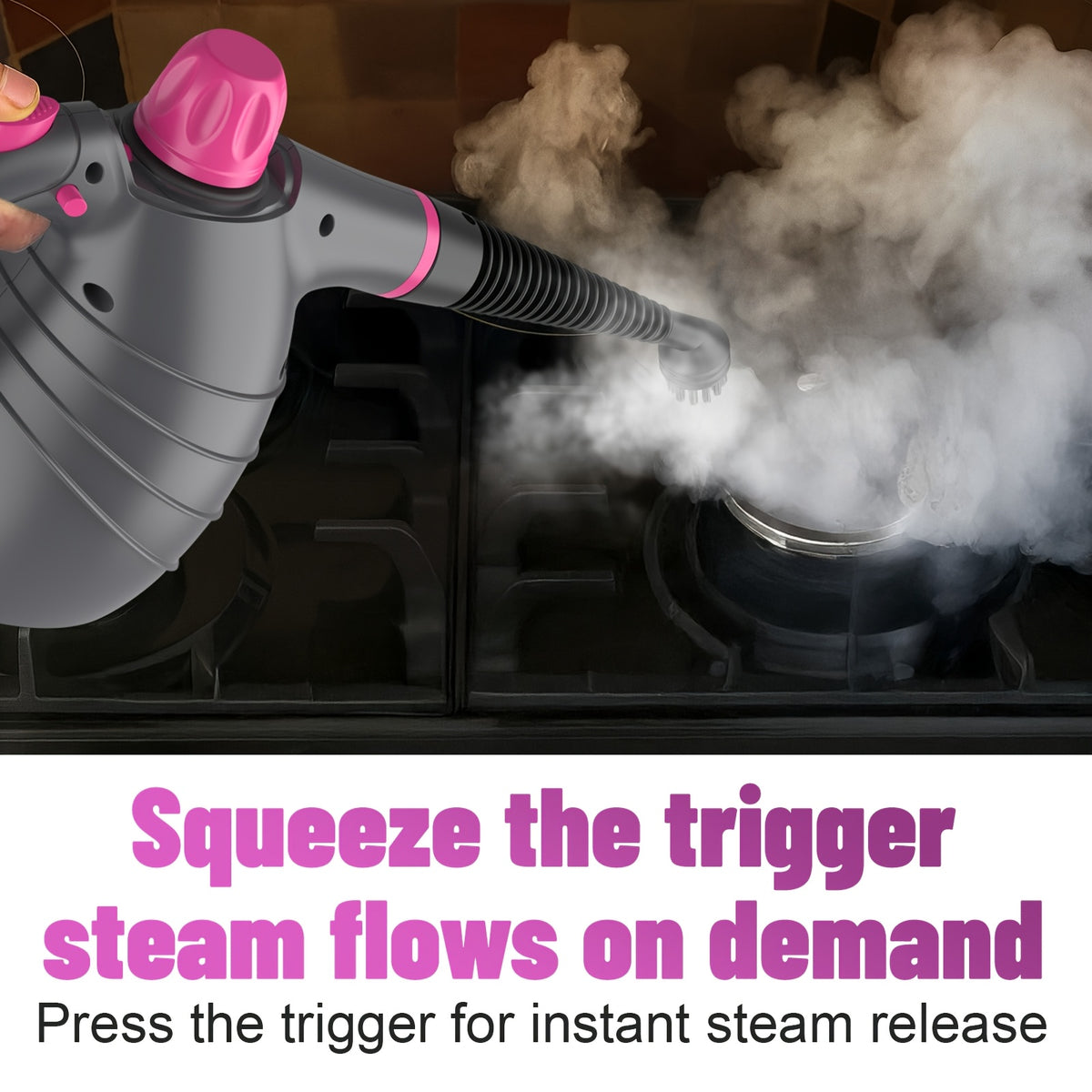 1pc 1050W Handheld Steam Cleaner | 12 Brush Heads, Fast Heat-Up, Chemical Free, Lightweight & Portable, Large 11.83oz Water Tank, Metal & Plastic, Plug, Safety Lock for Home, Car, Floor, Furniture