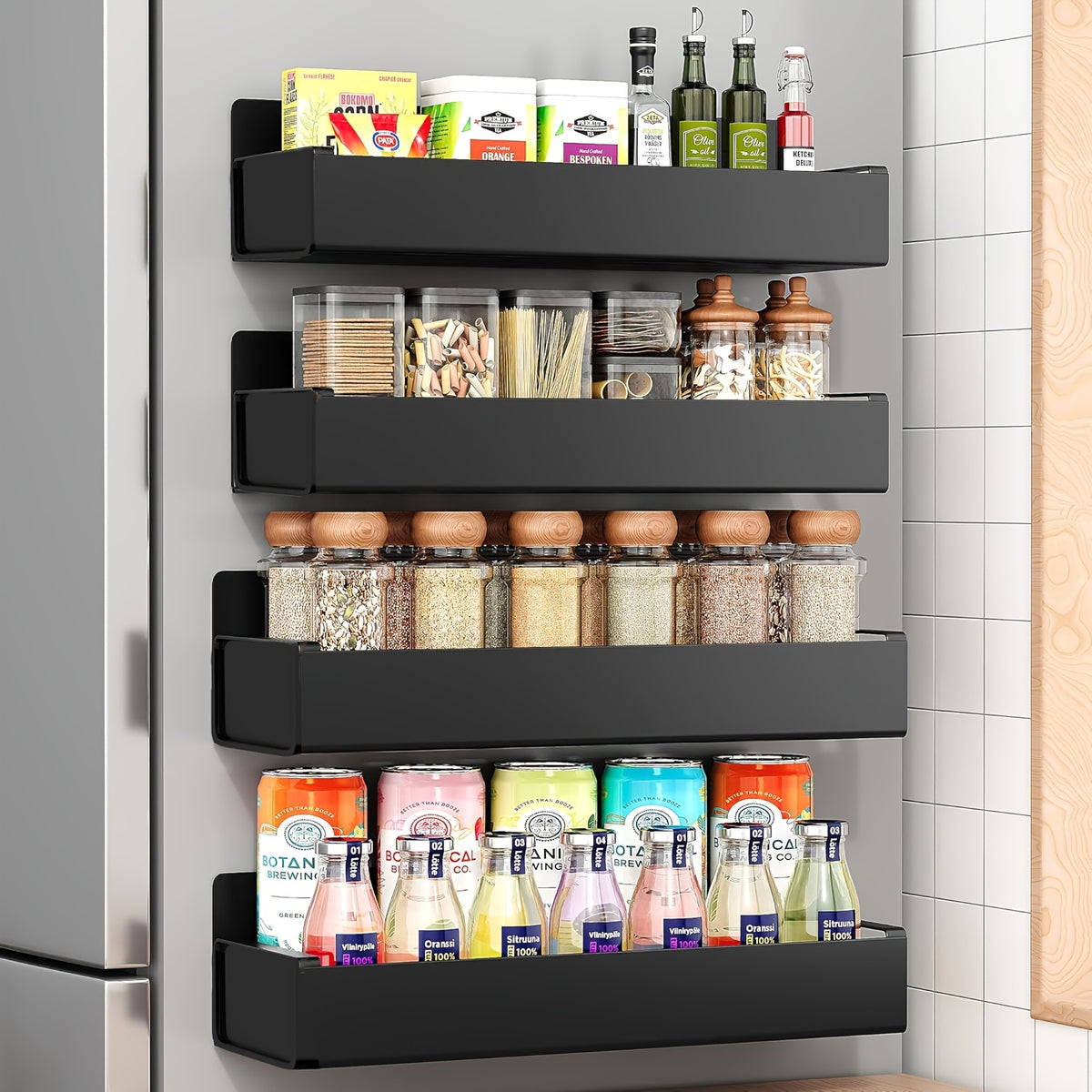 2/4 Movable Metal Refrigerator Magnetic Storage Rack, Multi-purpose Kitchen Bathroom Storage Box, Space-saving Multi-functional Organizer, Simple Appearance.