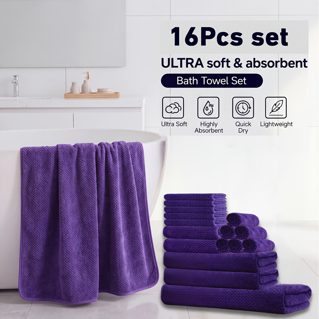 16pcs Coral Velvet Towel Bath Towel Set, 1 Oversized Bath Towel, 2 Bath Towels, 2 Hand Towels, 11 Square Towels, Suitable for Hotels, Home, Travel, Spa