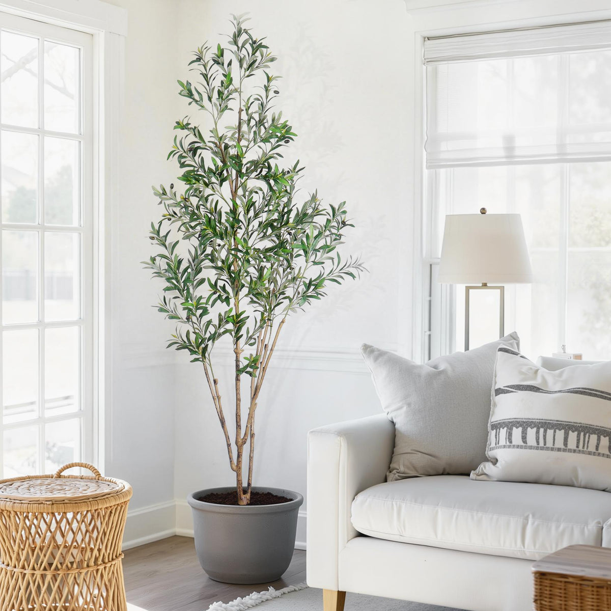 6ft Artificial Olive Tree Thicken Trunk Indoor Tall Faux Plants Fake Tree for Home Living Room Kitchen Decor House Spring Summer Decoration