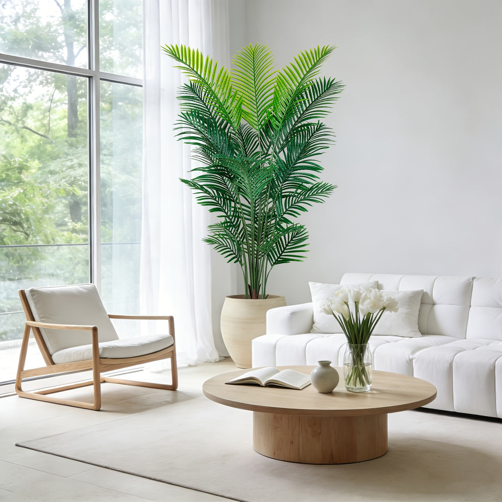 4/5/6ft Artificial Palm Tree, Tall Faux Palm with Bare Stem/Black/White Planter Options, UV-Resistant Realistic Dense Leaves, Tropical Floor Plant Zero Maintenance Easy Assembly Fake Tree for Living Room, Front Porch, Patio, Office & Commercial Decor