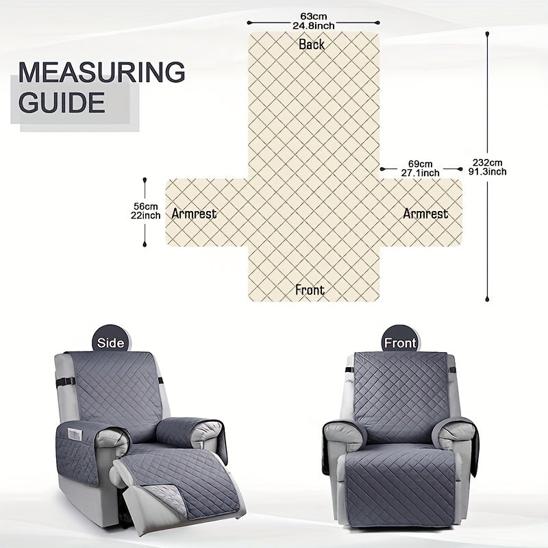 Quilted Recliner Slipcover, Single-Seat Non-Slip Armchair Protector in 100% Polyester, Machine Washable Cover for Living Room, Bedroom and Office