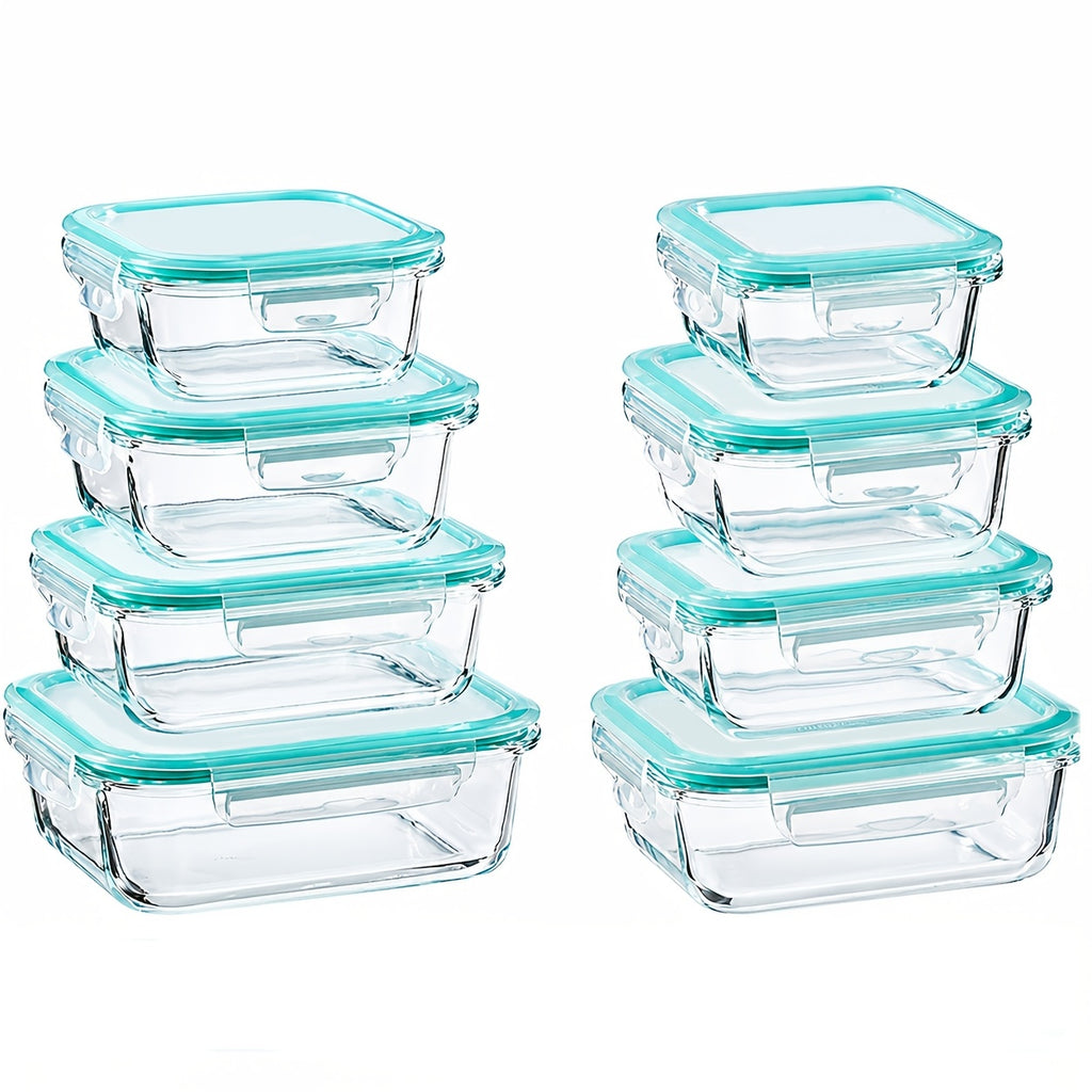 16pcs Glass Container Seal Food Storage Box, Refrigerator Receive A Case, Seal Leak Proof, Easy To Clean Design, Microwave/freezer, Lunch Boxes | Sealed Storage | Durable Glass Box Lid Food Storage Containers (8 Lids + 8 Containers) Lunch Box
