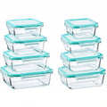 Locking Lid Glass Food Containers, 16-Piece Set of 8 Storage Boxes and 8 Covers in Assorted Sizes for Meal Prep, Work Lunches and Leftovers
