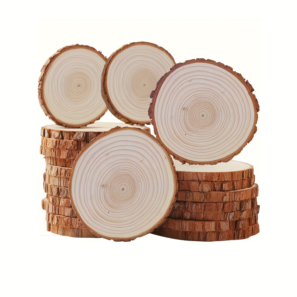 28pcs Wooden Coasters Natural Tree Bark Log Slices (2.7-3.5 Inches) | Unpolished Wood Slices Handicraft Art Supplies/ Christmas Decoration Materials/ Woodworking Tool Additions