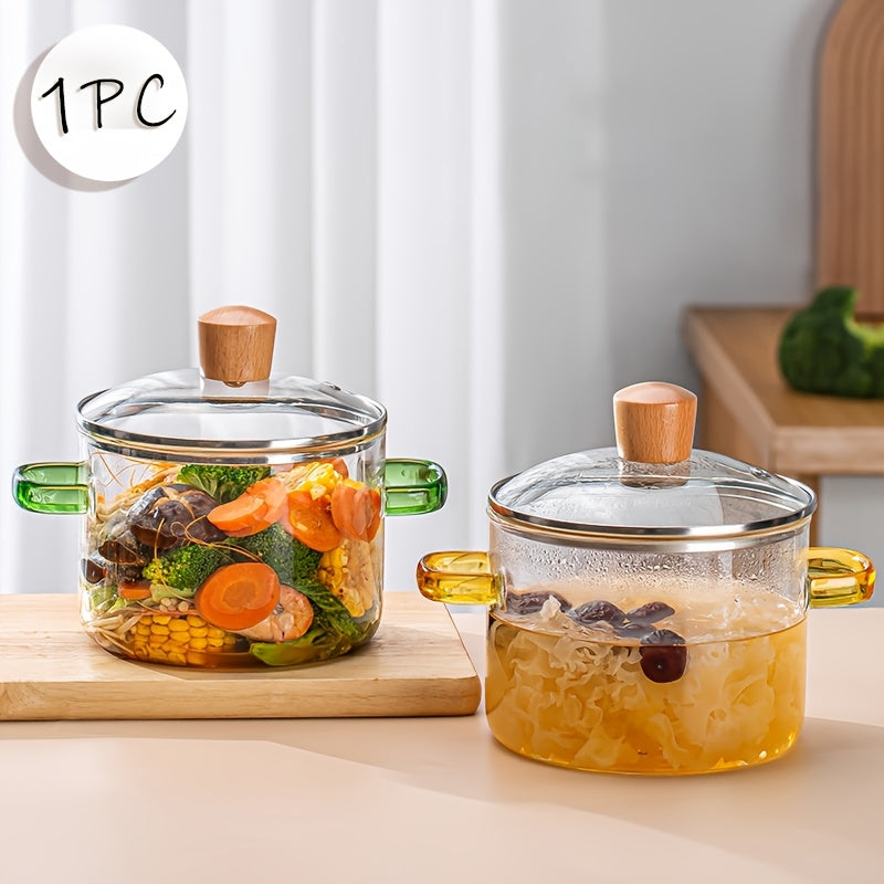 54Oz Borosilicate Glass Cooker with Yellow Handle Heat Resistant Transparent Soup Congee Pot Suitable for Stoves And Ovens Perfect for Families And Restaurants Perfect for Soups Milk Ramen More Easy Clean Odorless Kitchen Essential