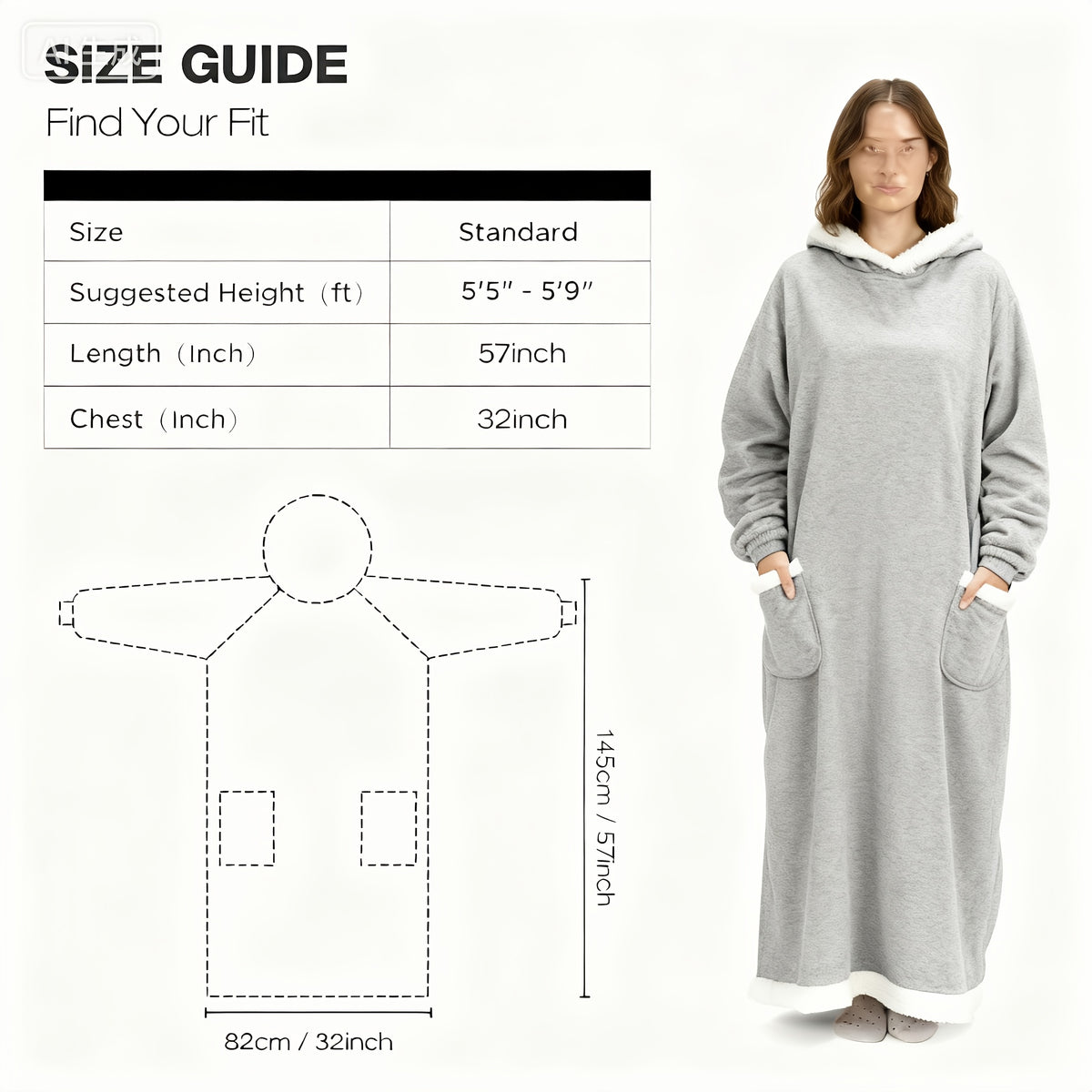 1pc Oversized Blanket Sportswear Super Soft And Warm Winter Giant Adult Wearable Blanket Hooded Jacket, Thick And Warm Hoodie Jacket Ultra Long Wearable Blanket Women'S Men'S Pocket Lazy Dress