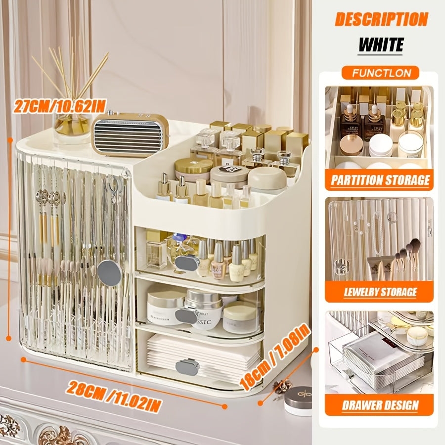 Makeup Storage Box And Beige Care Product Storage Box, A High-capacity Cosmetic Storage Solution. Cosmetic Storage Cabinet with 3 Drawers And Mirrors, Colored Contact Lenses Display Case Bathroom Vanity Organizer, for Home And Bathroom Storage