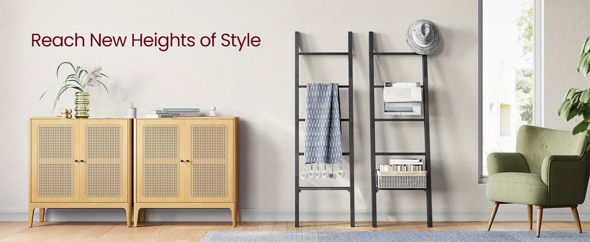 5-Tier Blanket Ladder Decorative Farmhouse for The Living Room, Maroon Brown Ladder Rack for Storage and Decor, Ladder Shelf, Towel Racks