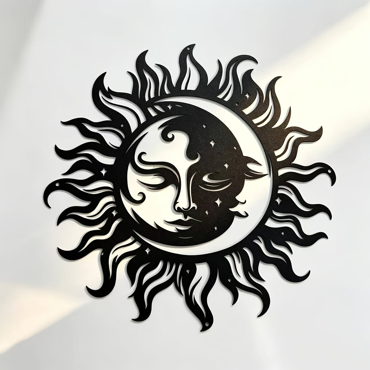 1pc Of Elegant Black Sun And Moon Metal Wall Art- Intricate Iron Design With Mystical Symbols, Perfect For Home, Office Or Outdoor Garden Decoration, Ideal Housewarming Gift, 15.7inch X 7inch Cm, Outdoor Decoration