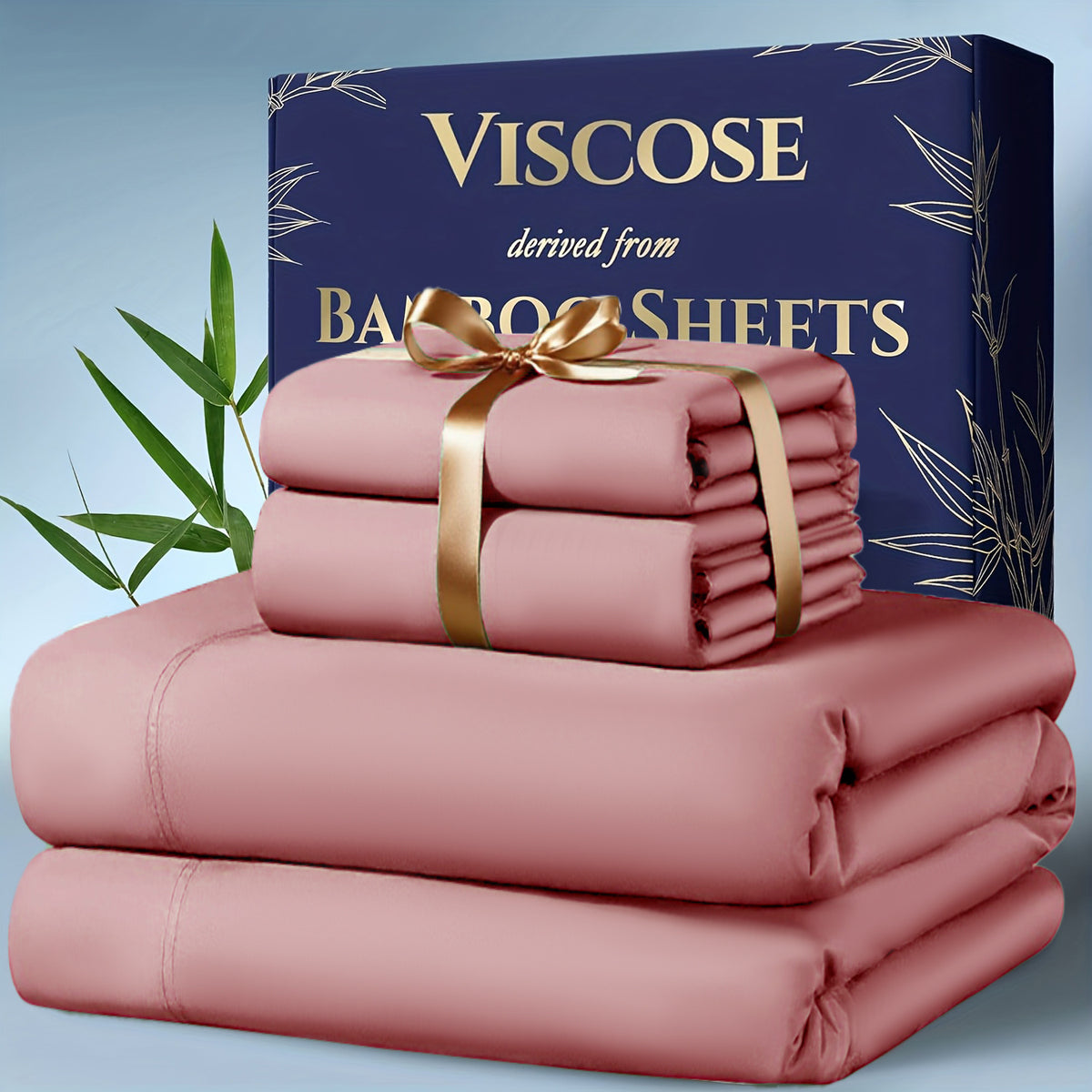 3/4pcs Cooling Bamboo Bed Sheet Set, Kids' Sheet & Pillowcase Sets 2000 TC Extra Deep Pocket 16 Inch Bed Sheet, Luxury Soft Hotel & Cooling Sheet Set for Hot Sleepers, Fitted Sheet+Flat Sheet+Pillowcases, Twin/ Full/ Queen/ King