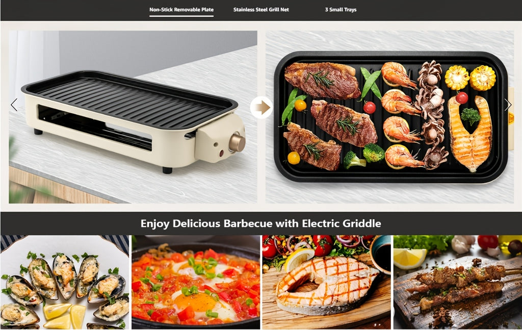 Electric Smokeless Grill Indoor BBQ Grill & Griddle with Non-Stick Removable Plate, Portable Suitable for, Dishwasher Safe, 1500W Fast, 304 Stainless Plate & Hot Pot, Gifts for Christmas, Compact for Small Spaces
