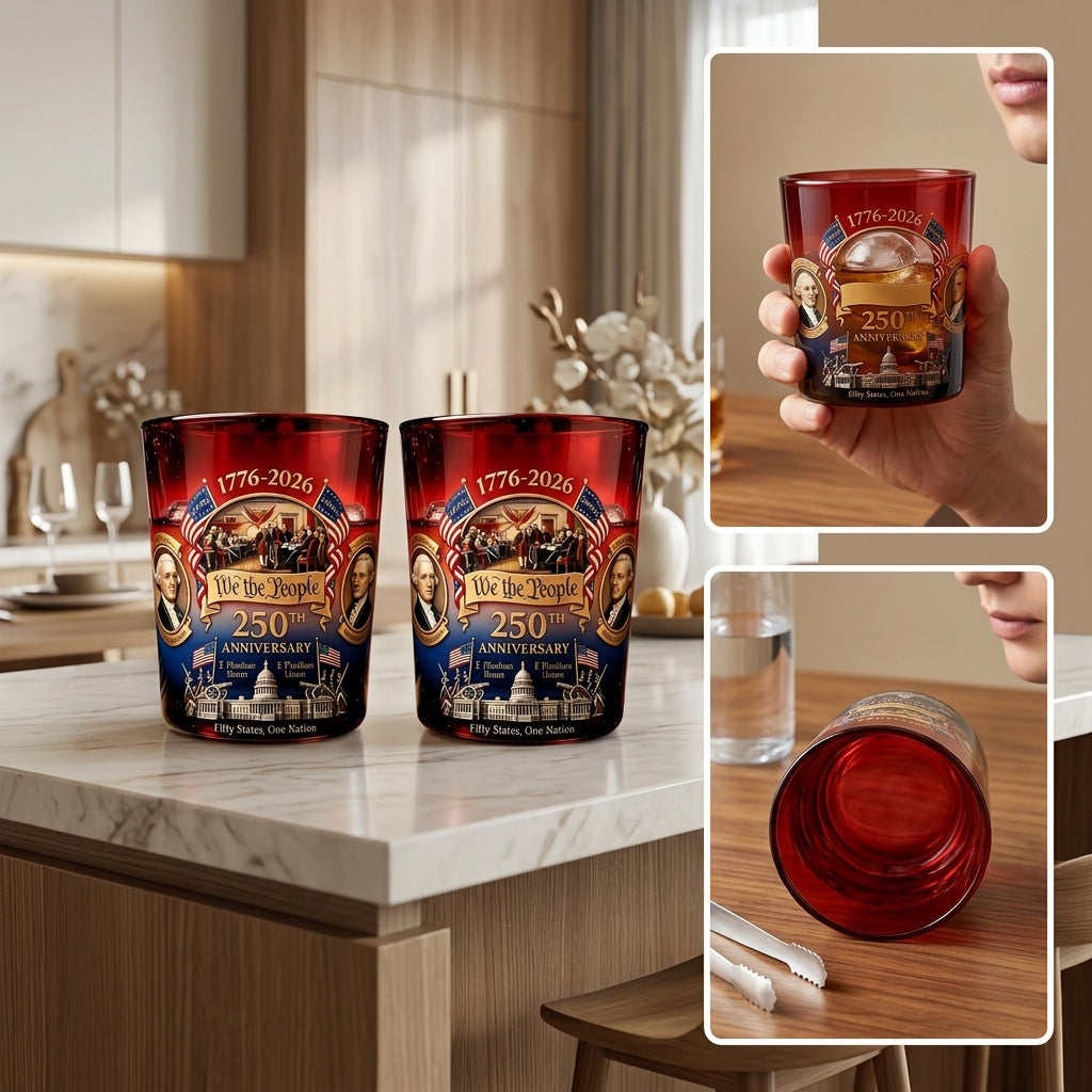 250th Anniversary Edition Whiskey Glasses, Set Of 2, 10 Ounces. Oval-shaped, Reusable, Multifunctional, Perfect for Celebrations. An Excellent Gift for The Elderly, Friends, And Partners