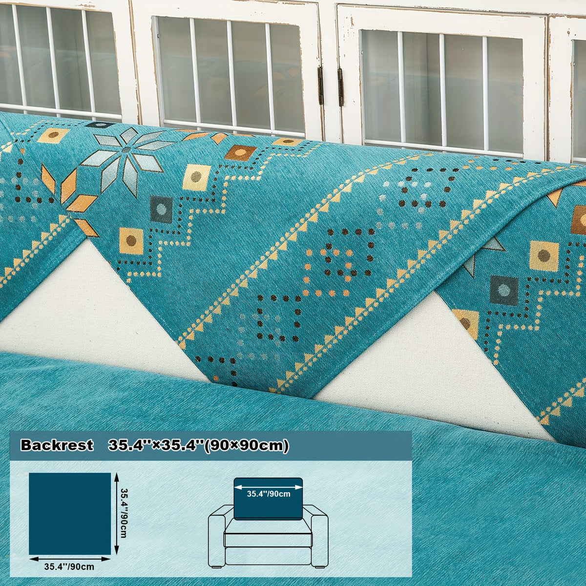 1pc Bohemian Chenille Sofa Cover Suitable for Sofa Sizes (Single to Four-Seater) - Thick Plush Non-Slip Couch Cover with Geometric Embroidery, Chenier Fabric Slipcover Fits for Sectional Sofas, Machine Washable Furniture