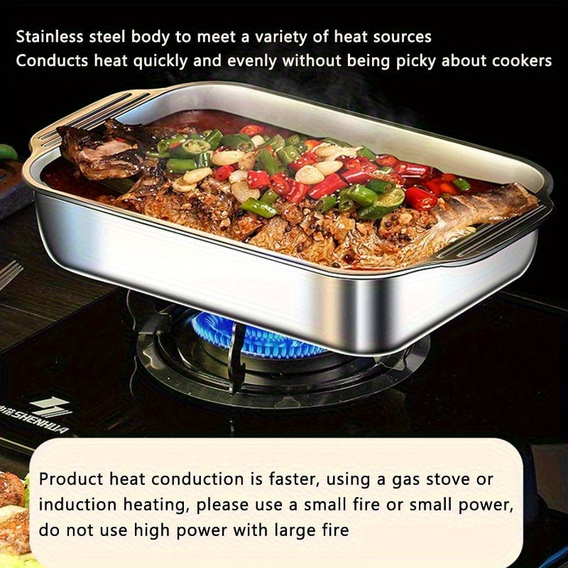 4pcs(2 Deep Trays and 2 Lids with Handles) Stainless Steel Baking Tray with Steel Lid 16.1 Inches with Fresh-keeping Lid, Non-stick and Easy to Clean, Suitable for Outdoor Pumpkin Cooking, Barbecue and Other Multi-purposes- Perfect Choice for C