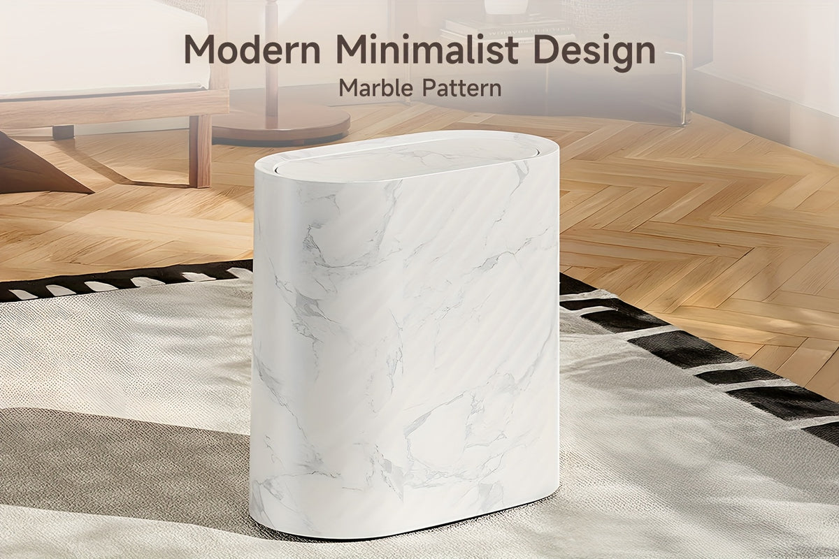 2pcs Trash Can with Marble And Wood Grain Pattern, Plastic Wastebasket with Built-in Handles, Easy to Clean, Rustproof, Space-Saving Design, Ideal for Small Spaces In Bathroom, Laundry, And Home Office, (2pcs/1pc), Halloween Gifts, Christmas Gifts