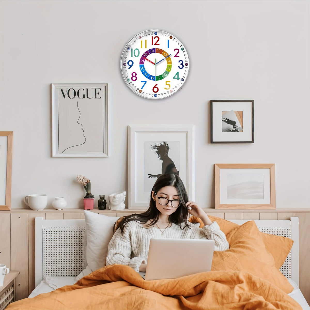 8-12 Inch Color Learning Wall Clock, Learn How to Tell The Time, Japanese Silent Quartz Movement, Plastic Frame, AA Battery Powered, Suitable for Bedroom, School, Teacher Decoration, Educational Teaching Auxiliary Supplies, Holiday Gift