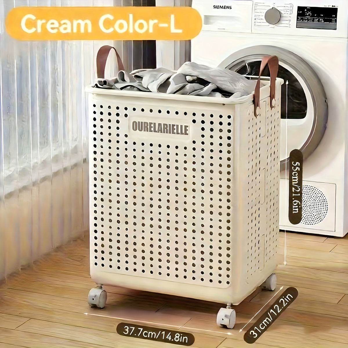 One Large Foldable Laundry Basket Without Cover - Imitation Leather, Hand Wash, Solid Color, Versatile Portable Laundry Basket with Wheel for Bathroom And Balcony Storage, Laundry Baskets