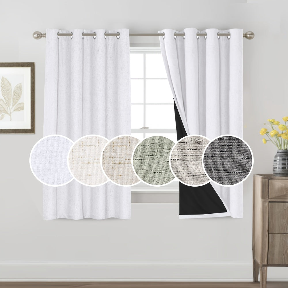 2 Panels 100% Blackout Linen Textured Curtains Thermal Insulated Curtains for Winter Noise Reducing Window Drapes with Grommet for Hall Room Bedroom Living Room PRINCEDECO