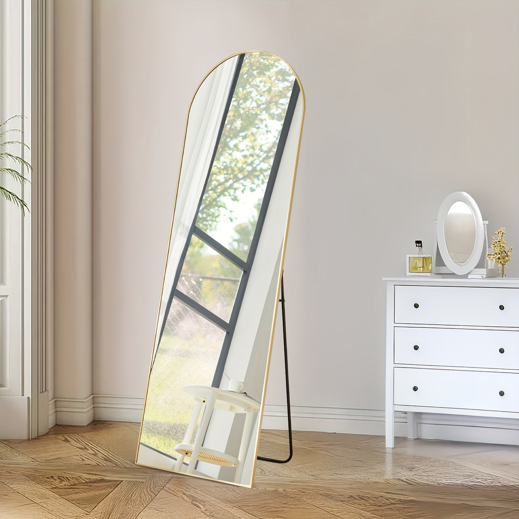 Mirror Full Length, Floor Mirror with Stand, Aluminum Alloy Frame Full Body Mirror, Standing Hanging or Leaning Against Wall for Bedroom and Living Room