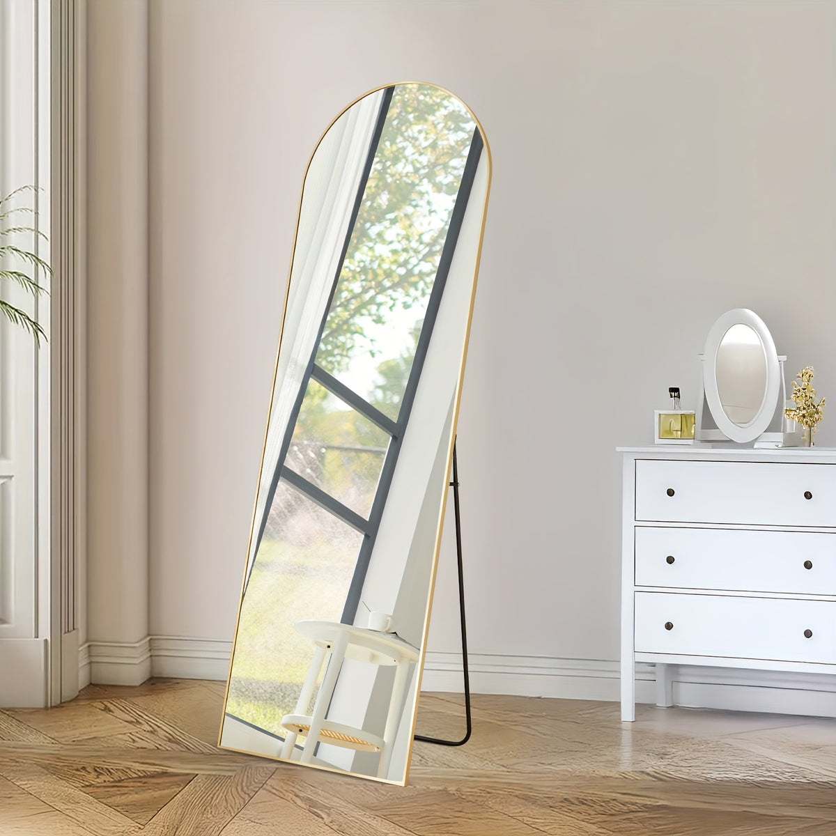 Mirror Full Length, Floor Mirror with Stand, Aluminum Alloy Frame Full Body Mirror, Standing Hanging or Leaning Against Wall for Bedroom and Living Room