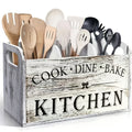 Rustic Kitchen Utensil Holder, Wooden 3-Compartment Organizer for Countertop or Wall-Mounted Storage of Cooking, Dining and Baking Tools