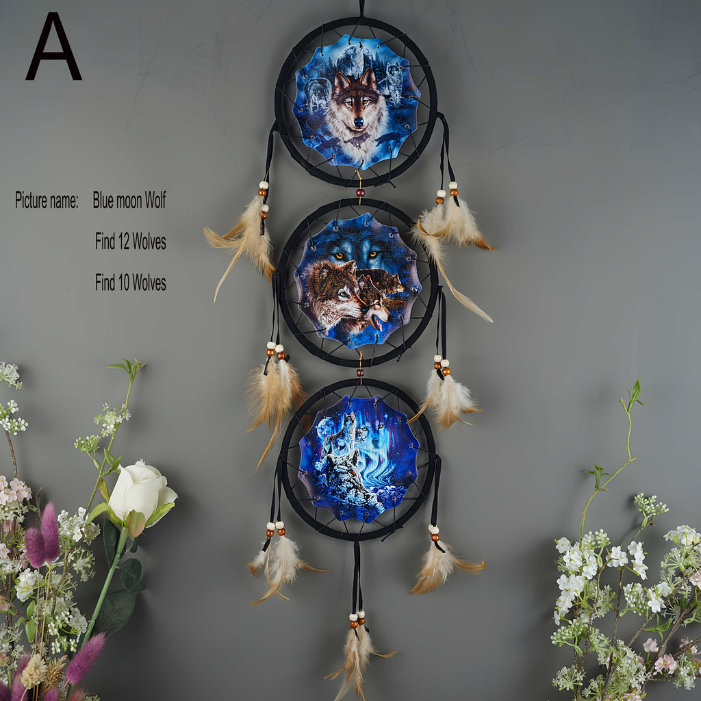 Wolf Dream Catchers For Wall Decor, Ideal Bedroom Wolf Home Decor, Dream Catcher For Boy Kids Wolf Gift
