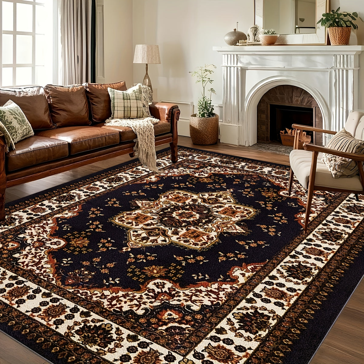 1 Extra Large Luxury Floor Mats & Matting, Anti-slip Backing, Machine Washable - Suitable for Living Room, Bedroom, Persian Bohemian Style Floor Mat Fits Modern And Traditional Decor - Soft And Fluffy Texture Large Size Living Room Rug Vintage Carpet